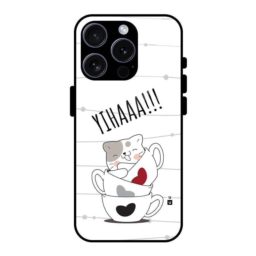 Cute Cat Cup Glass Back Case for iPhone 15 Pro