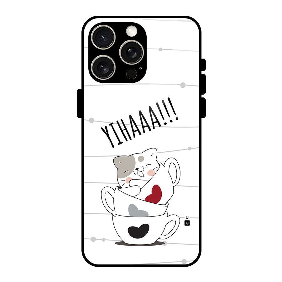 Cute Cat Cup Glass Back Case for iPhone 15 Pro Max