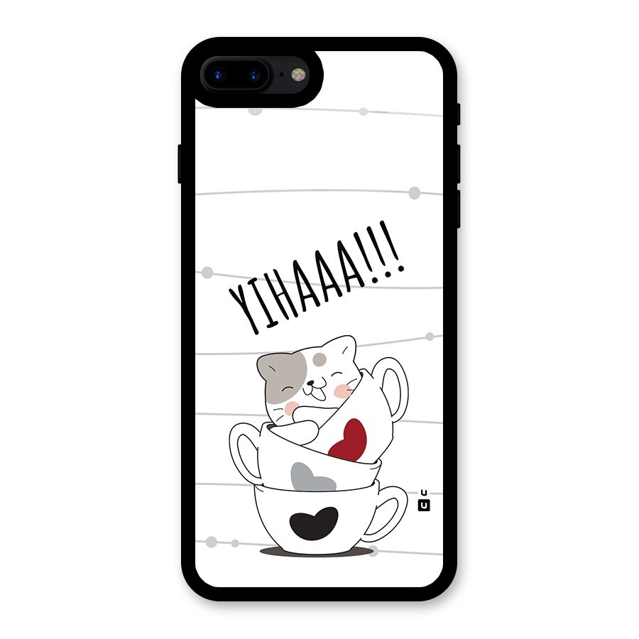 Cute Cat Cup Glass Back Case for iPhone 8 Plus