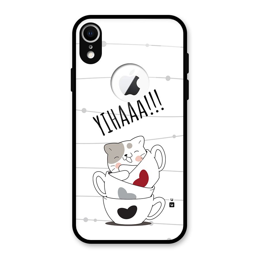 Cute Cat Cup Glass Back Case for iPhone XR Logo Cut