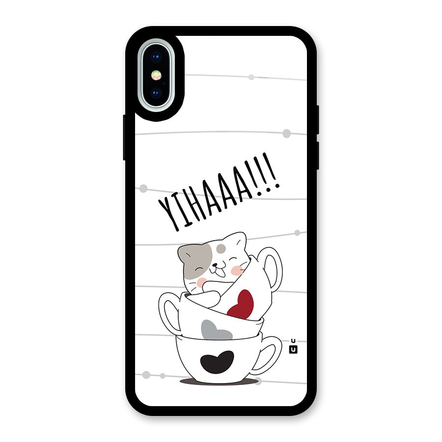 Cute Cat Cup Glass Back Case for iPhone XS