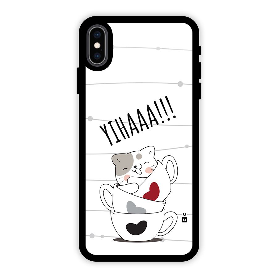 Cute Cat Cup Glass Back Case for iPhone XS Max