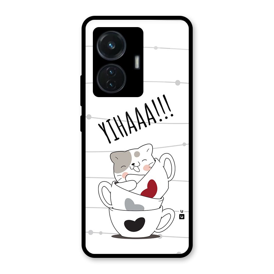 Cute Cat Cup Glass Back Case for iQOO Z6 44W