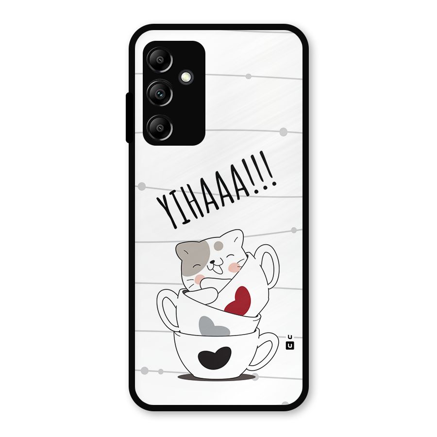 Cute Cat Cup Metal Back Case for Galaxy A14 5G