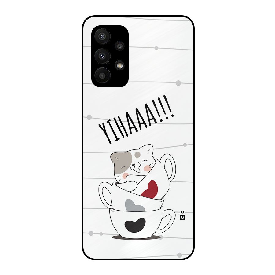 Cute Cat Cup Metal Back Case for Galaxy A23