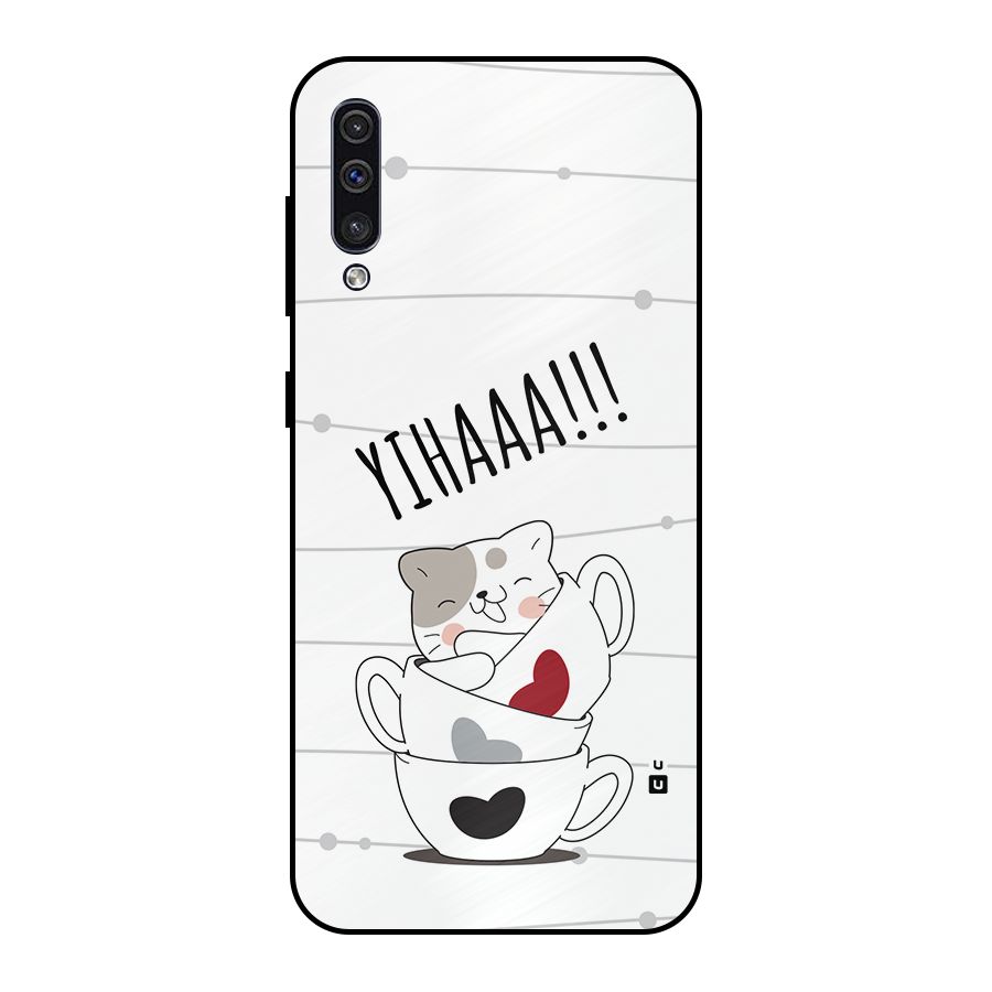 Cute Cat Cup Metal Back Case for Galaxy A50s