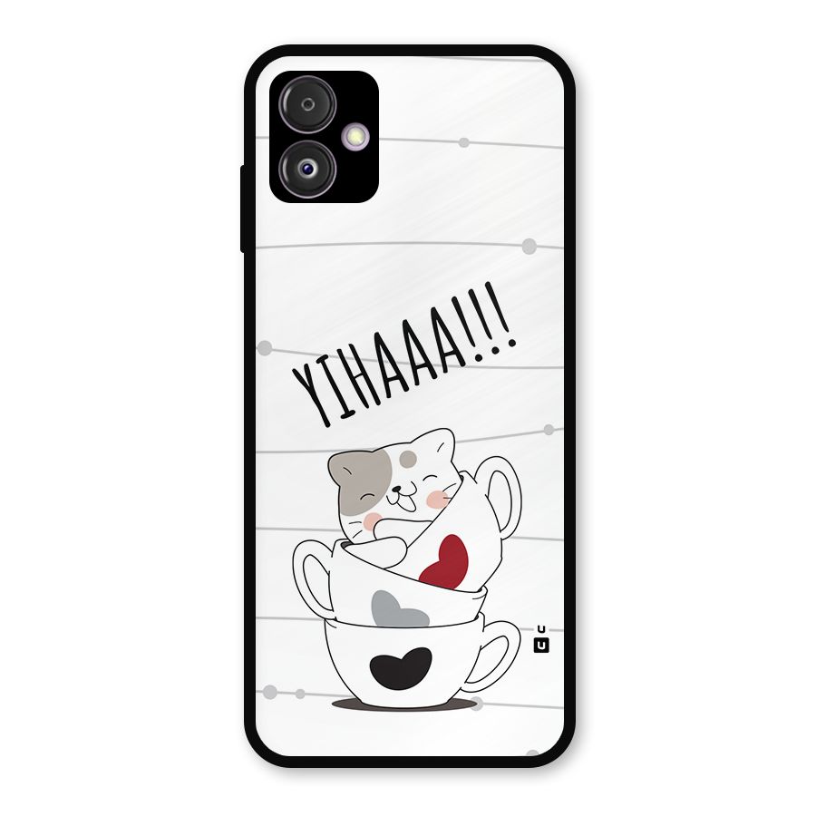 Cute Cat Cup Metal Back Case for Galaxy F14