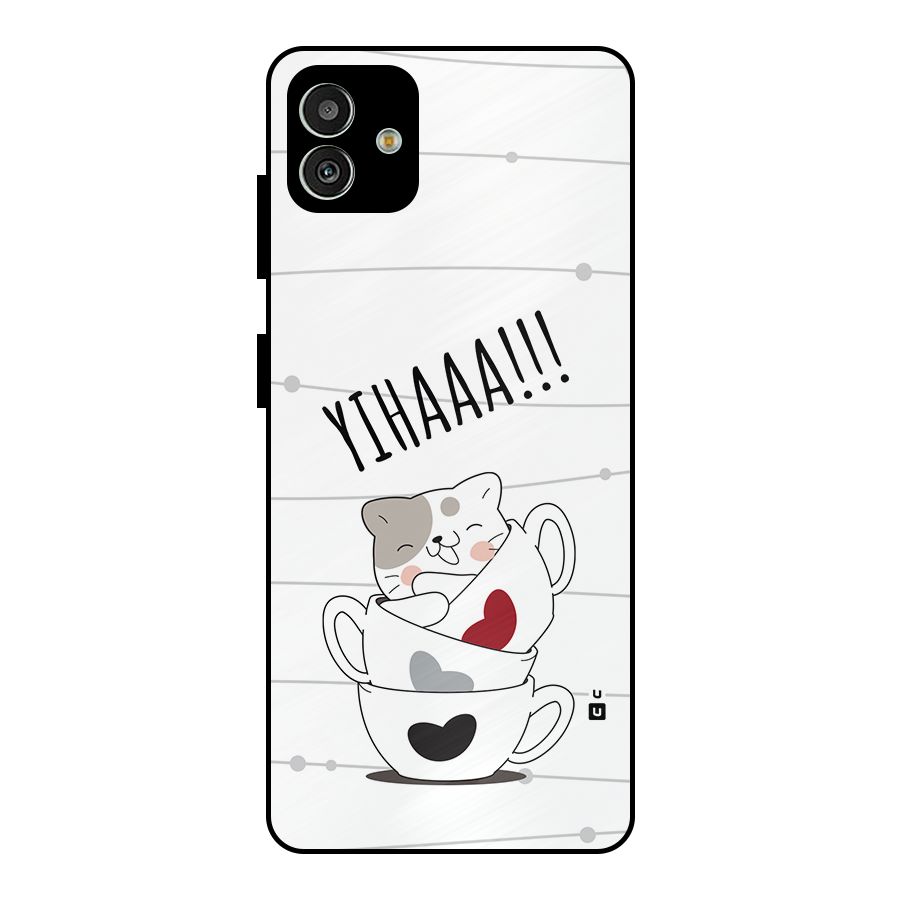 Cute Cat Cup Metal Back Case for Galaxy M13 5G