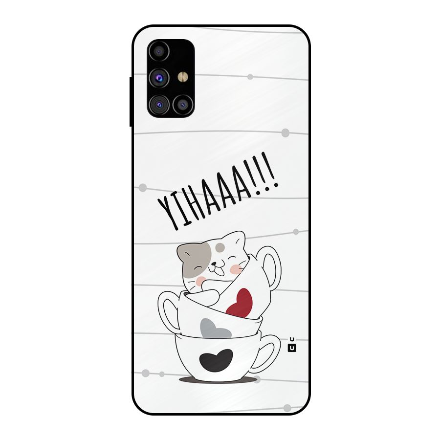 Cute Cat Cup Metal Back Case for Galaxy M31s