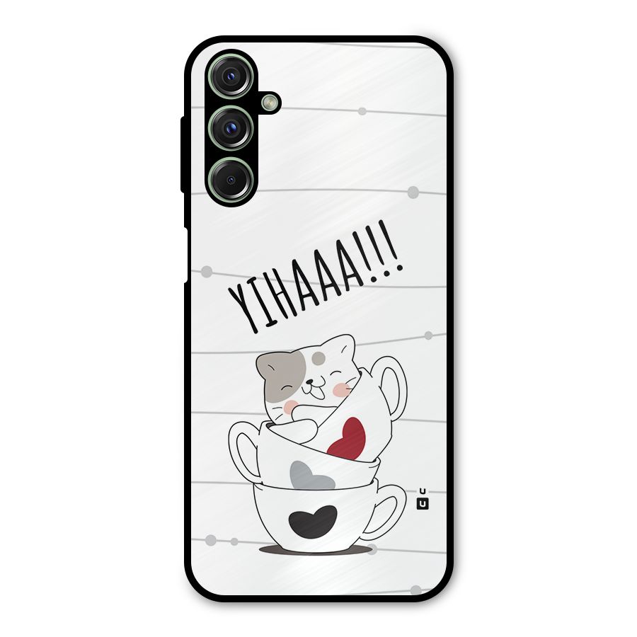 Cute Cat Cup Metal Back Case for Galaxy M34