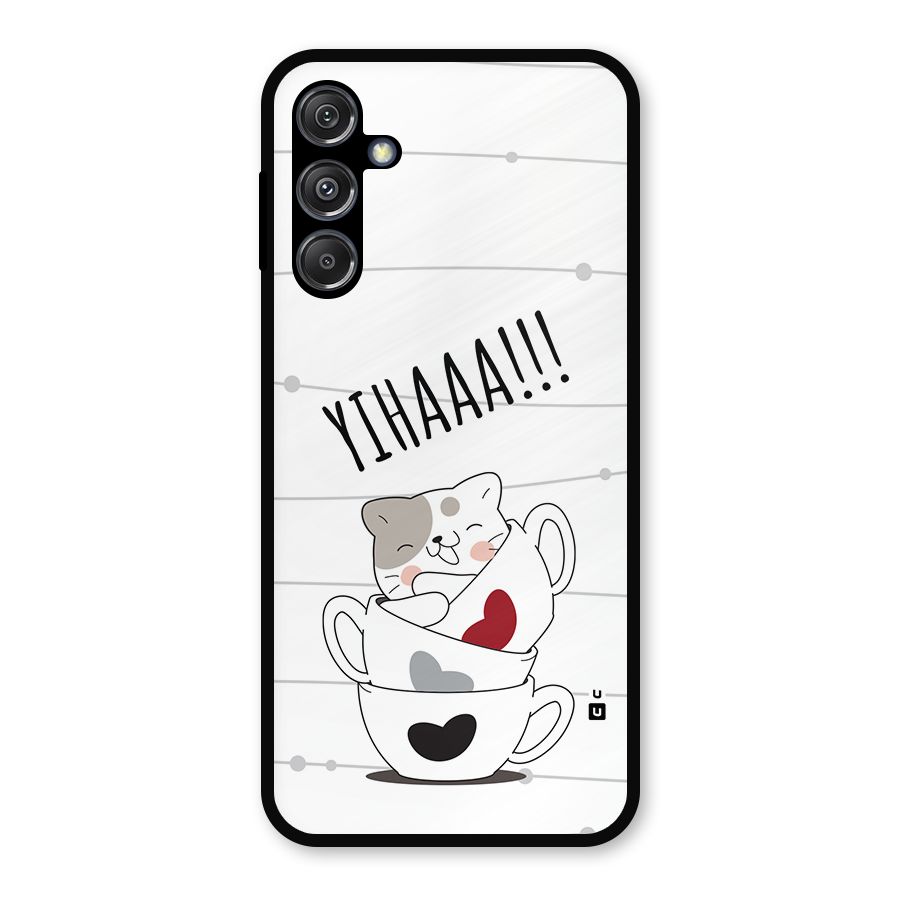 Cute Cat Cup Metal Back Case for Galaxy M34 5G