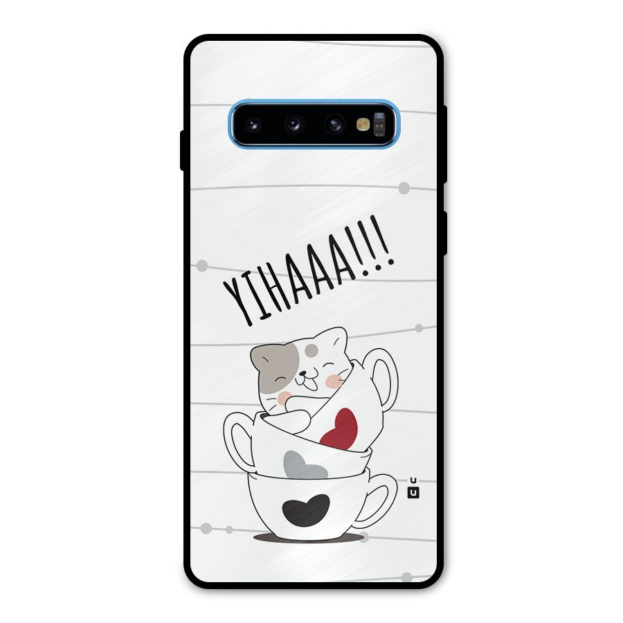 Cute Cat Cup Metal Back Case for Galaxy S10