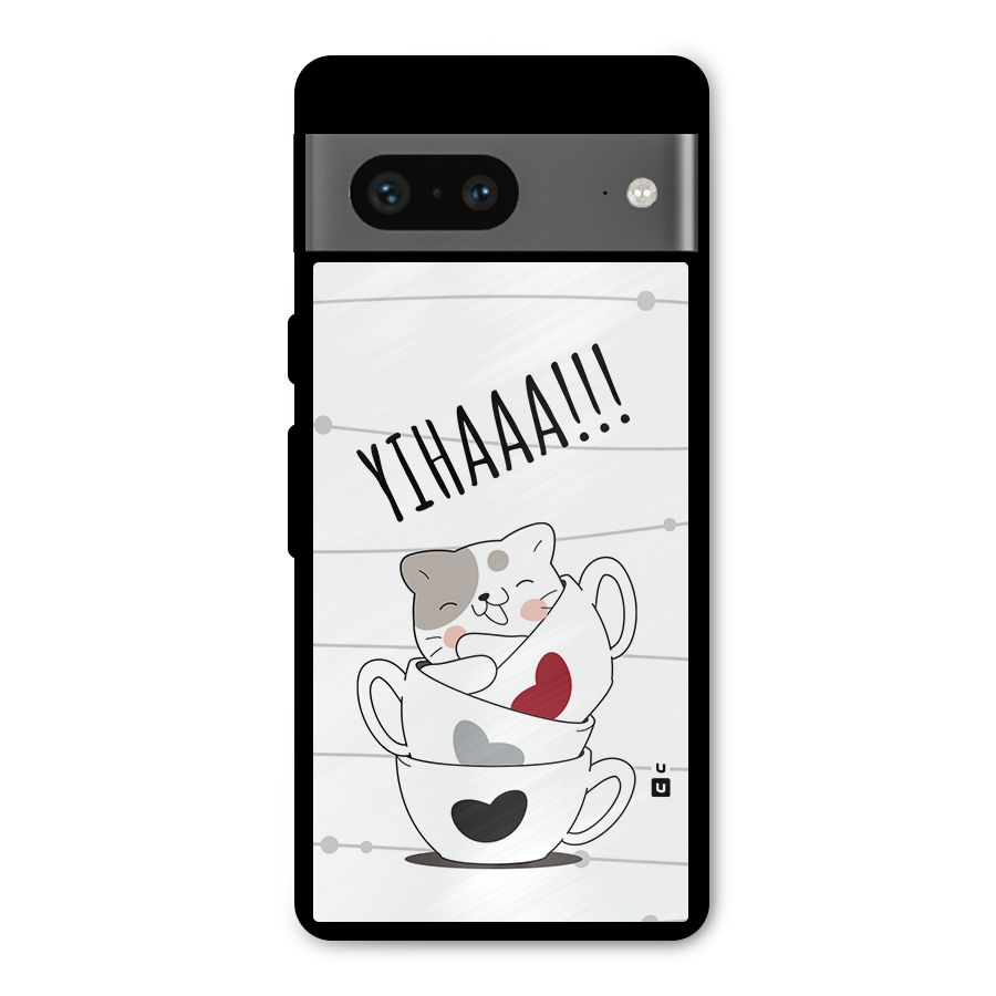 Cute Cat Cup Metal Back Case for Google Pixel 7