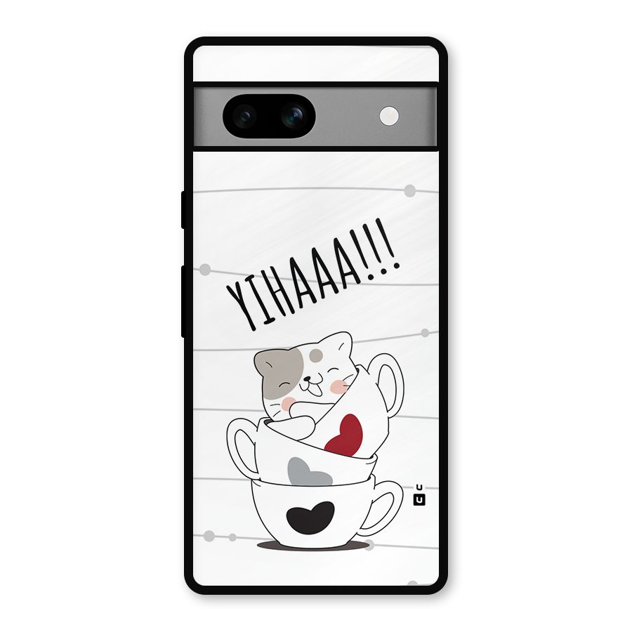 Cute Cat Cup Metal Back Case for Google Pixel 7a