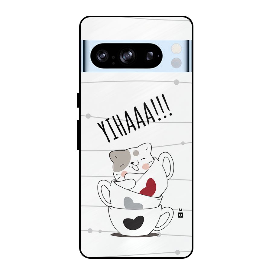 Cute Cat Cup Metal Back Case for Google Pixel 8 Pro
