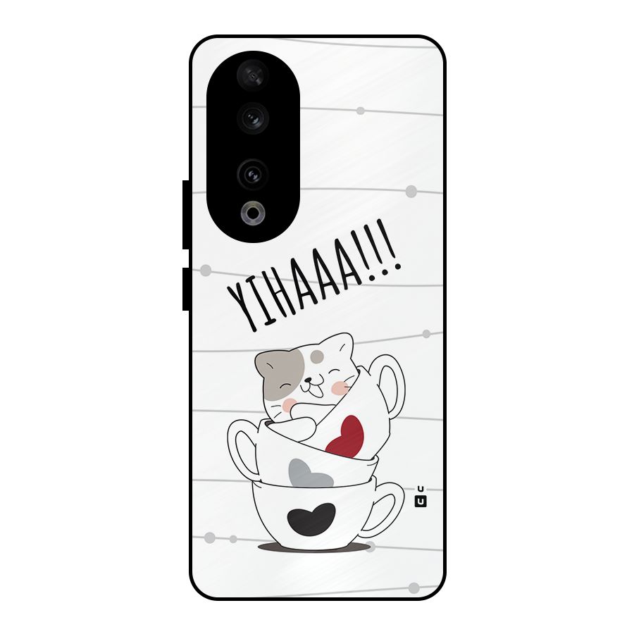 Cute Cat Cup Metal Back Case for Honor 90