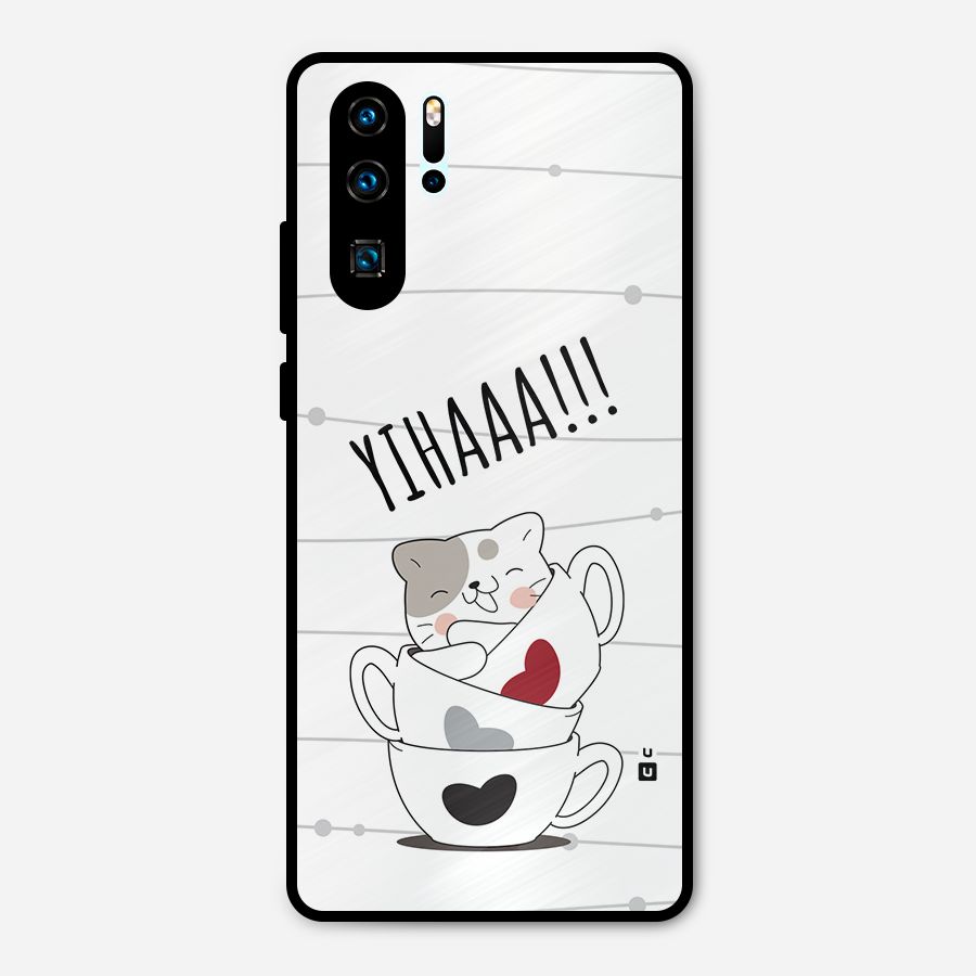 Cute Cat Cup Metal Back Case for Huawei P30 Pro