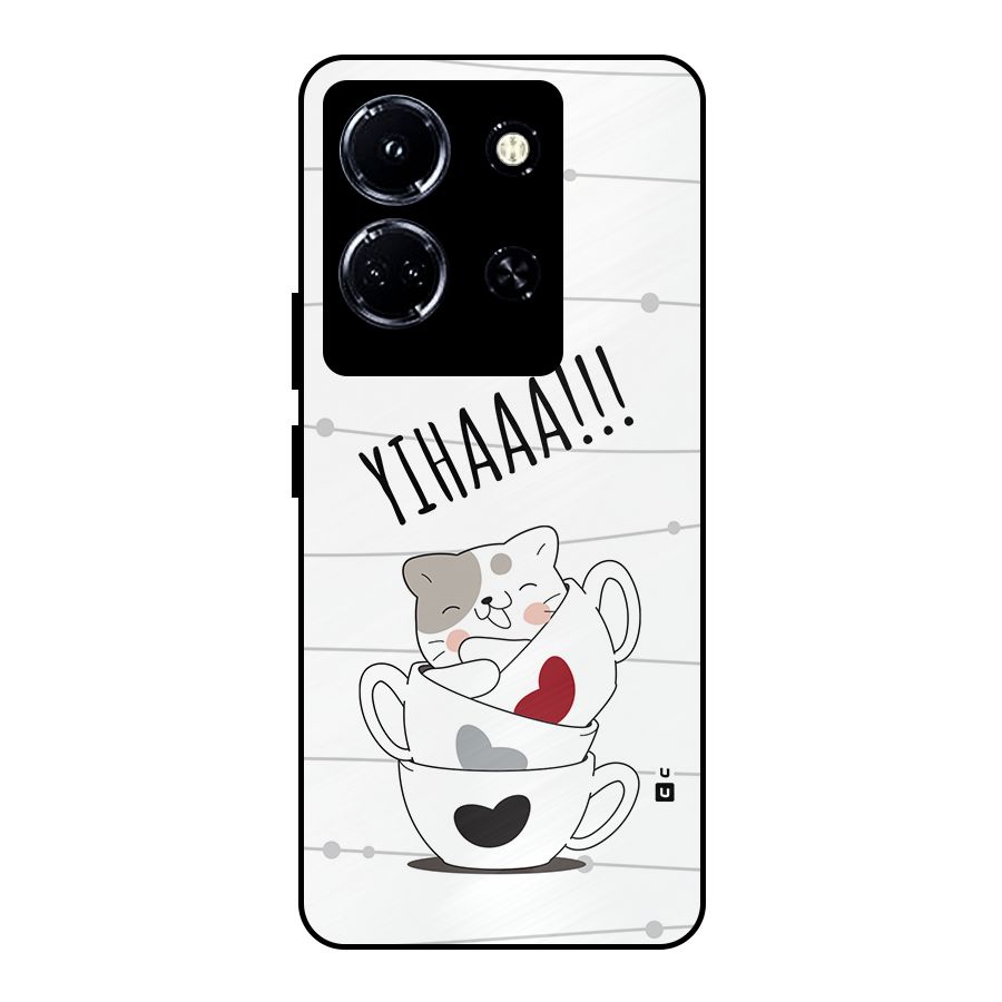 Cute Cat Cup Metal Back Case for Infinix Note 30 5G