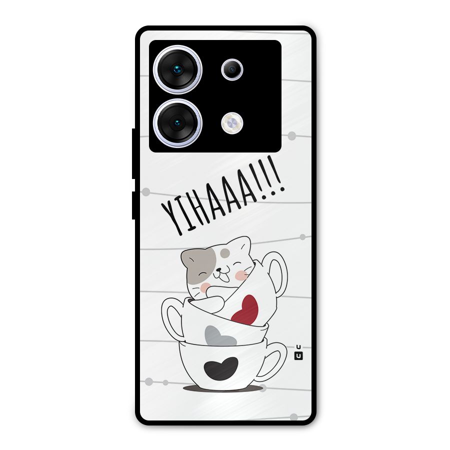 Cute Cat Cup Metal Back Case for Infinix Zero 30 5G