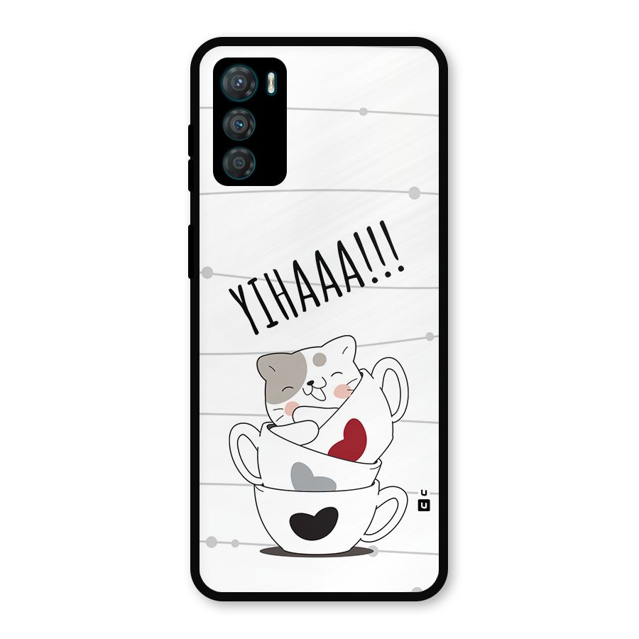 Cute Cat Cup Metal Back Case for Moto G42