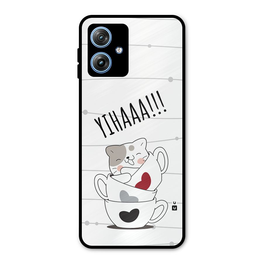 Cute Cat Cup Metal Back Case for Moto G54
