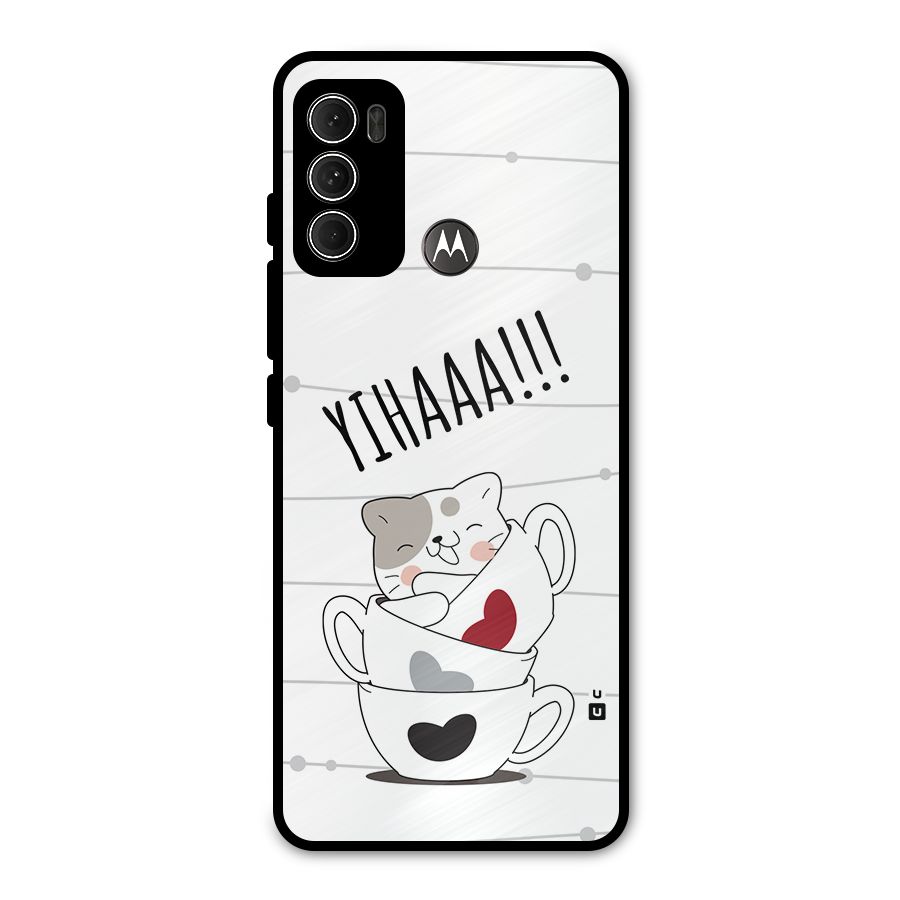 Cute Cat Cup Metal Back Case for Moto G60