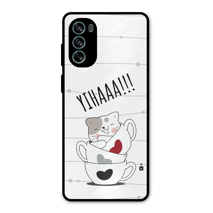 Cute Cat Cup Metal Back Case for Moto G62