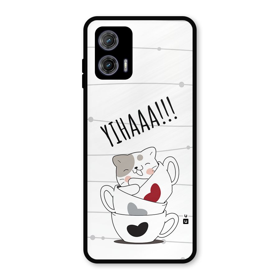 Cute Cat Cup Metal Back Case for Moto G73