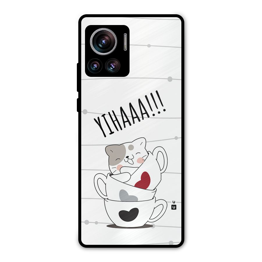 Cute Cat Cup Metal Back Case for Motorola Edge 30 Ultra