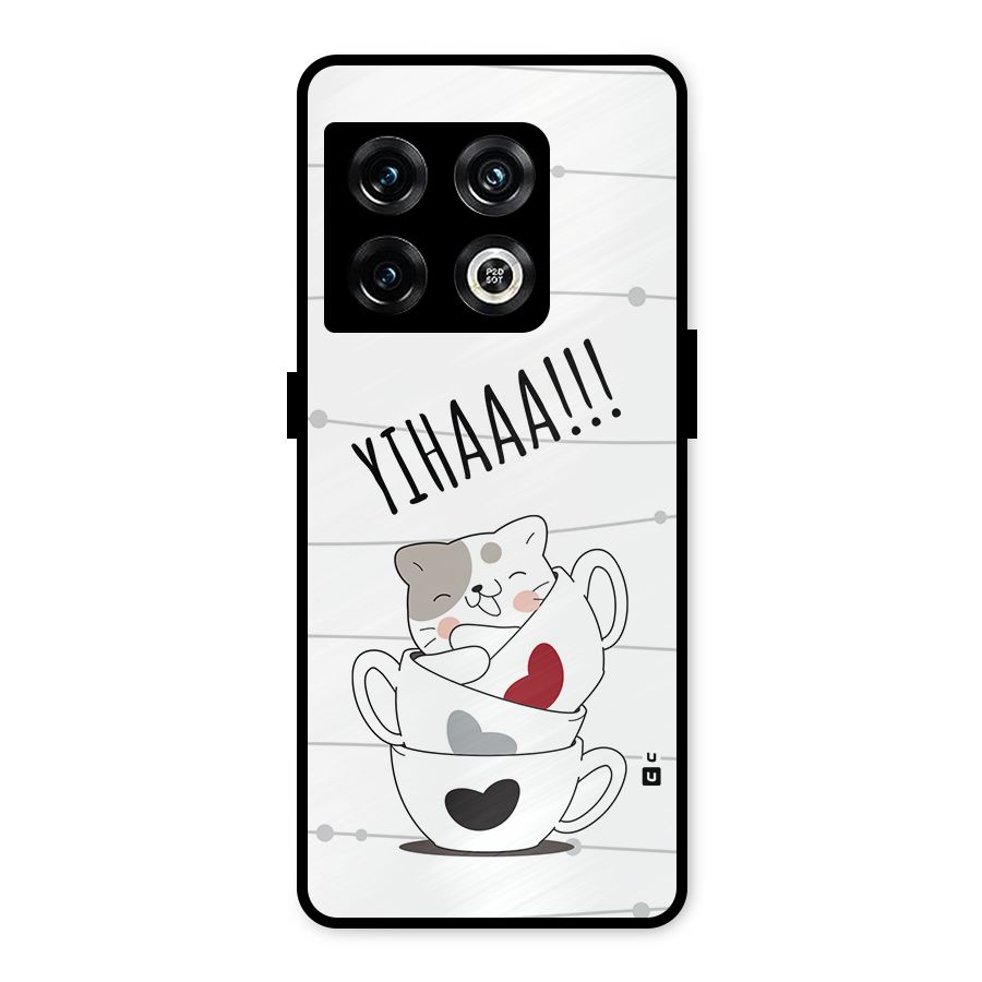 Cute Cat Cup Metal Back Case for OnePlus 10 Pro 5G