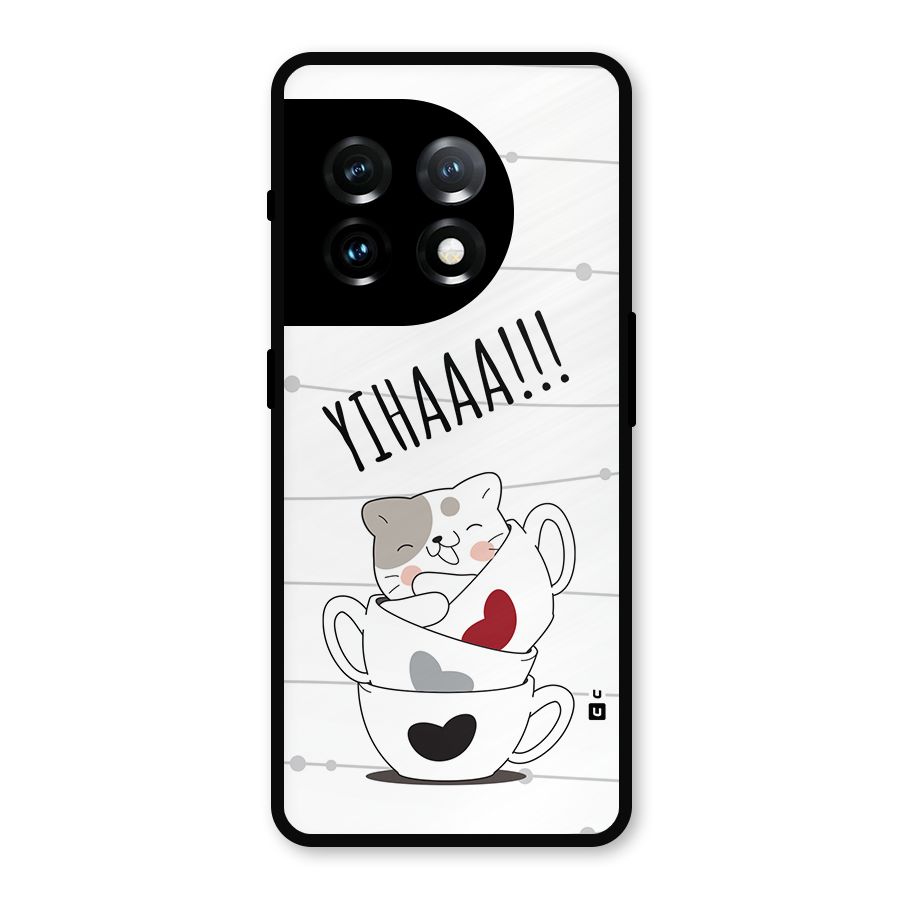 Cute Cat Cup Metal Back Case for OnePlus 11