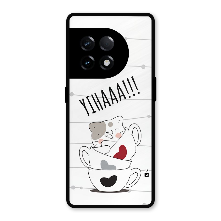 Cute Cat Cup Metal Back Case for OnePlus 11R