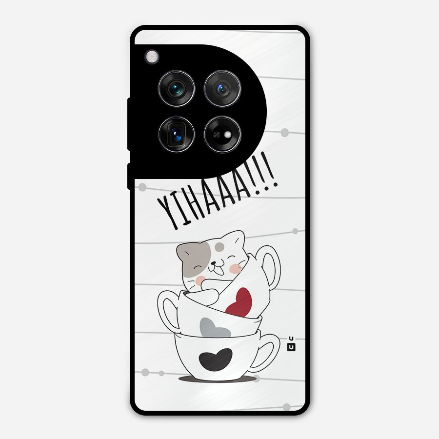 Cute Cat Cup Metal Back Case for OnePlus 12