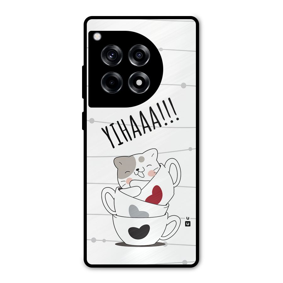 Cute Cat Cup Metal Back Case for OnePlus 12R