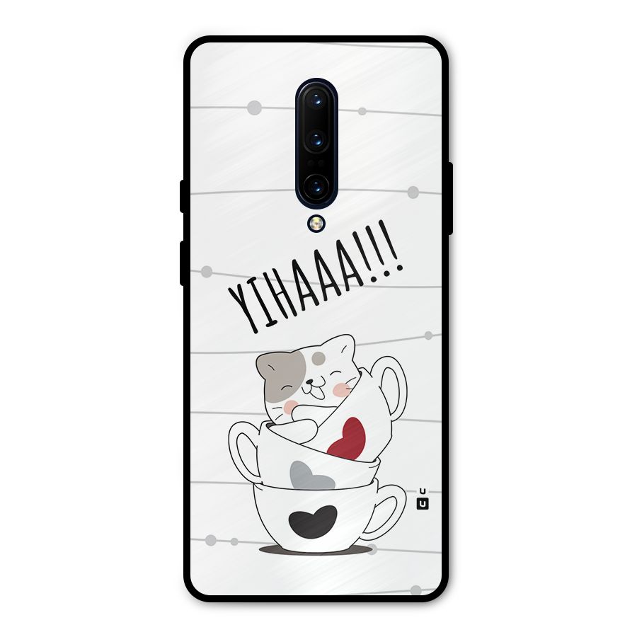Cute Cat Cup Metal Back Case for OnePlus 7 Pro