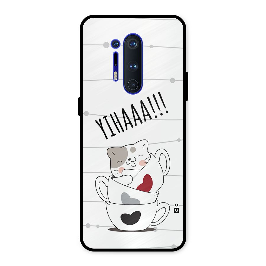 Cute Cat Cup Metal Back Case for OnePlus 8 Pro