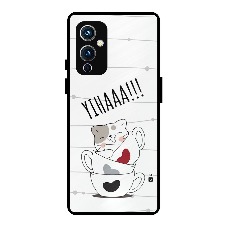 Cute Cat Cup Metal Back Case for OnePlus 9