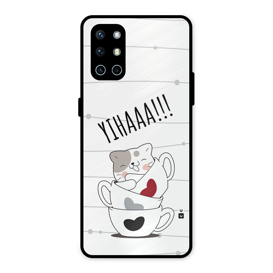 Cute Cat Cup Metal Back Case for OnePlus 9R
