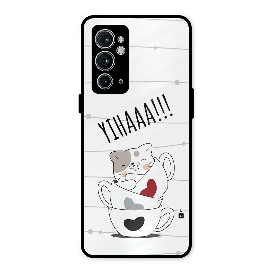 Cute Cat Cup Metal Back Case for OnePlus 9RT 5G