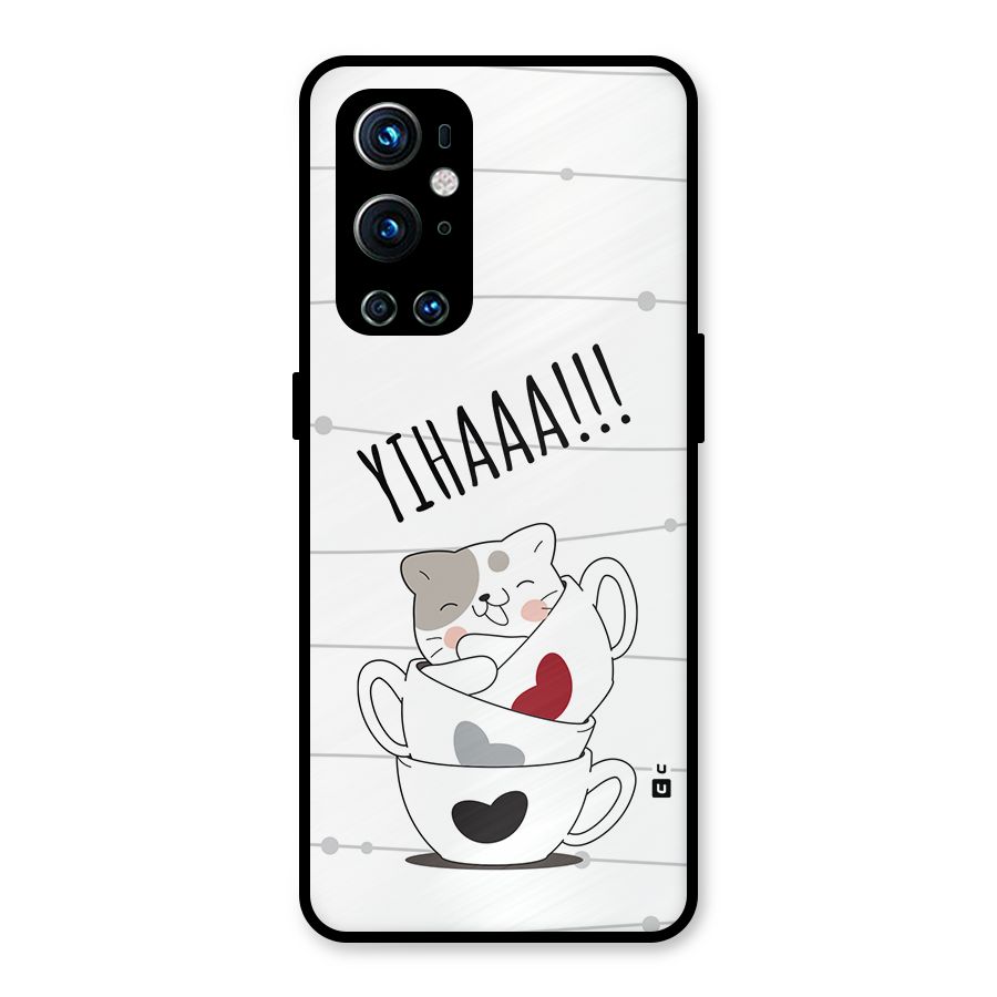 Cute Cat Cup Metal Back Case for OnePlus 9 Pro