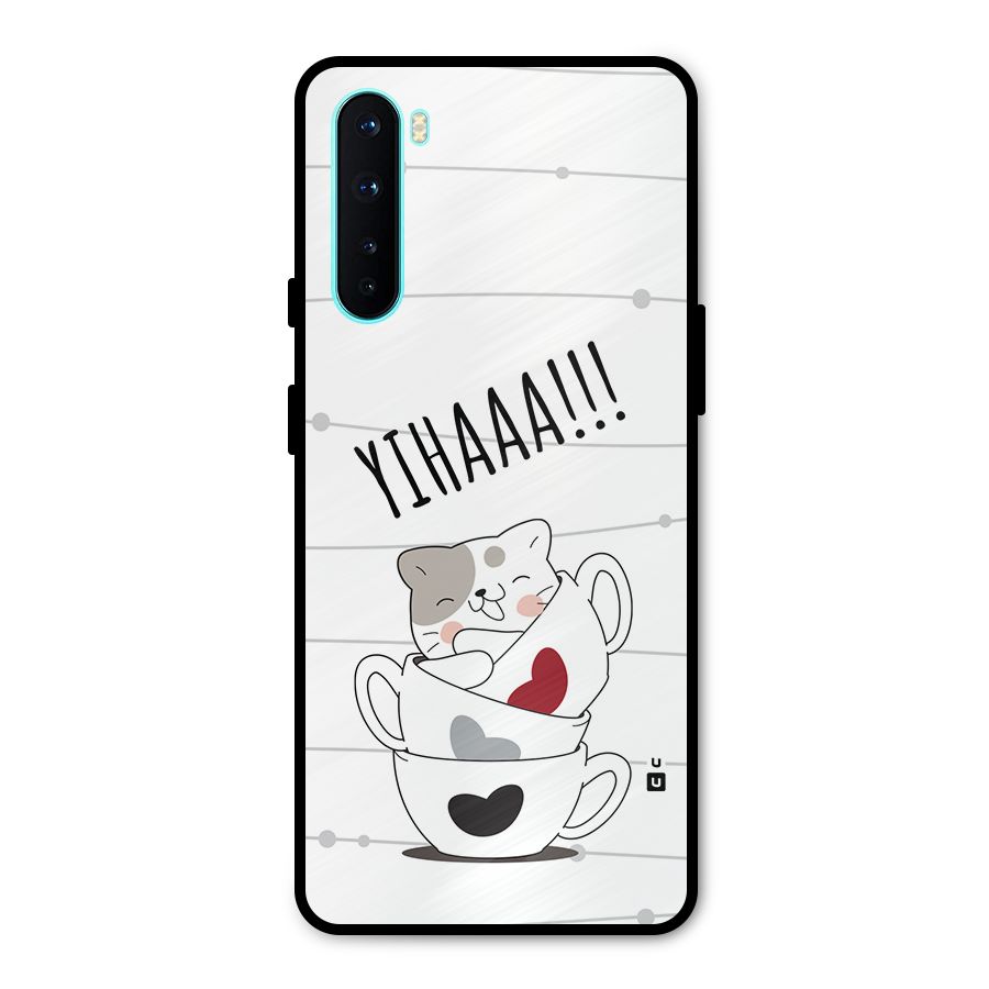 Cute Cat Cup Metal Back Case for OnePlus Nord