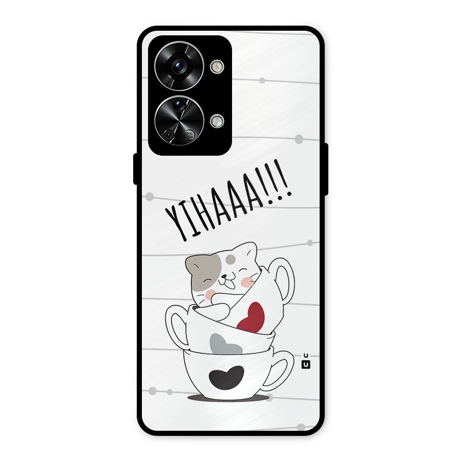 Cute Cat Cup Metal Back Case for OnePlus Nord 2T