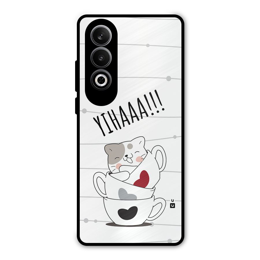 Cute Cat Cup Metal Back Case for OnePlus Nord CE4