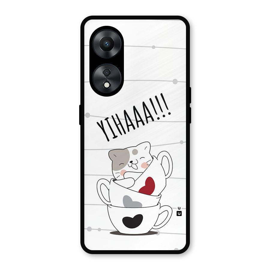 Cute Cat Cup Metal Back Case for Oppo A78