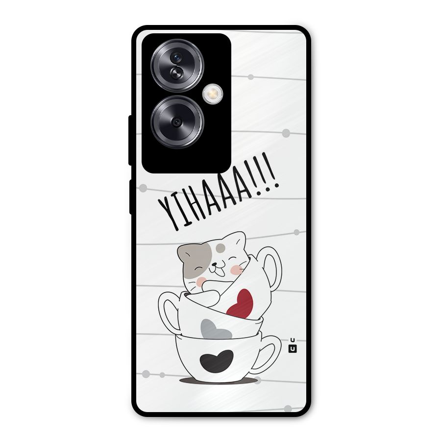 Cute Cat Cup Metal Back Case for Oppo A79 5G