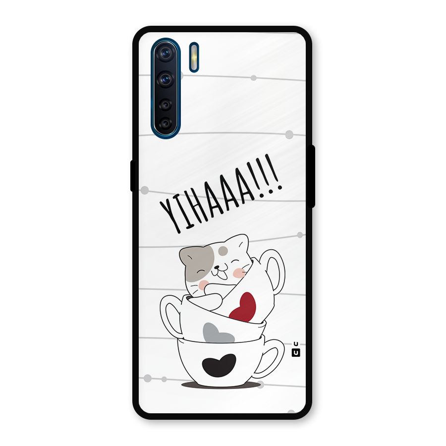 Cute Cat Cup Metal Back Case for Oppo F15