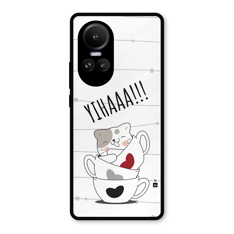 Cute Cat Cup Metal Back Case for Oppo Reno10 Pro