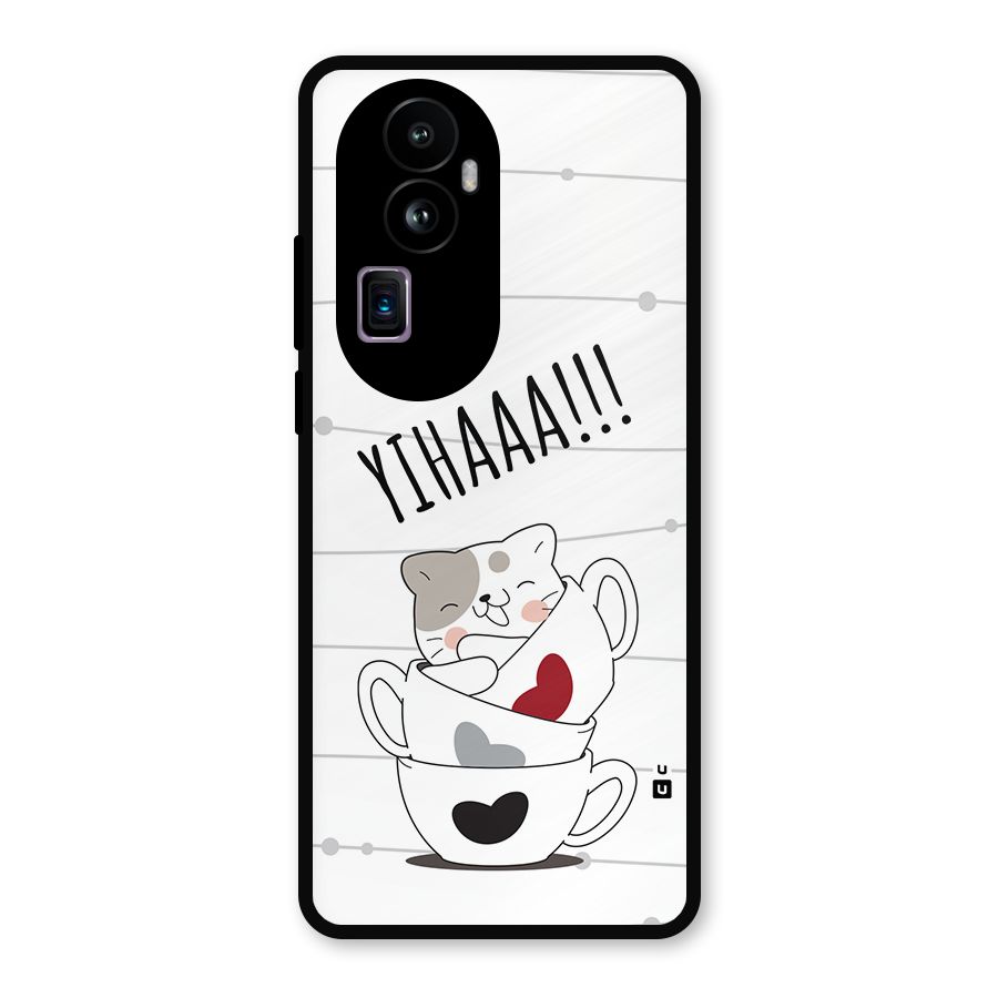 Cute Cat Cup Metal Back Case for Oppo Reno10 Pro Plus