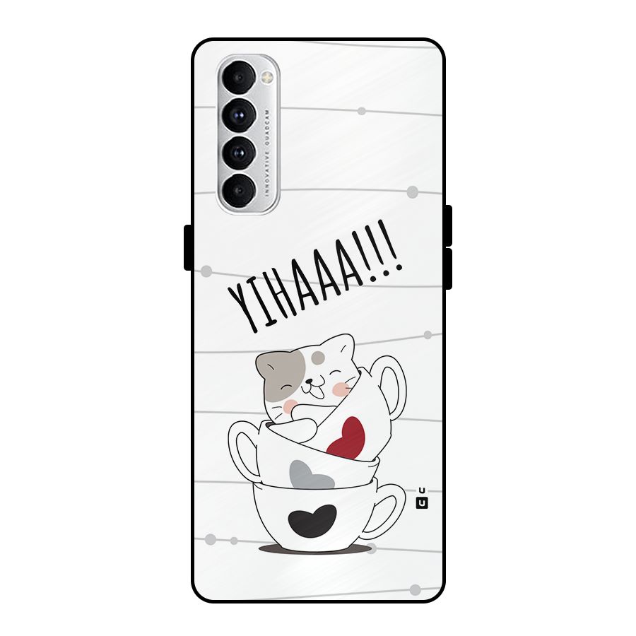 Cute Cat Cup Metal Back Case for Oppo Reno4 Pro