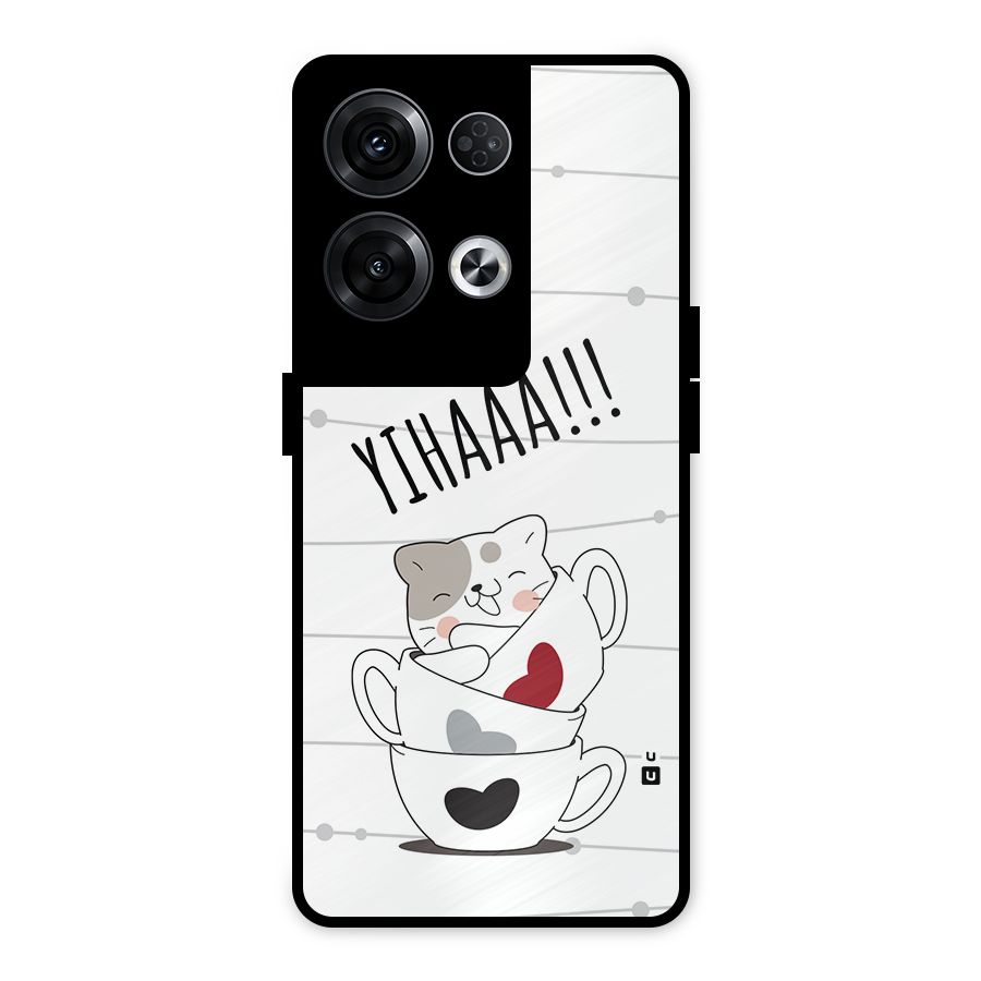 Cute Cat Cup Metal Back Case for Oppo Reno8 Pro 5G